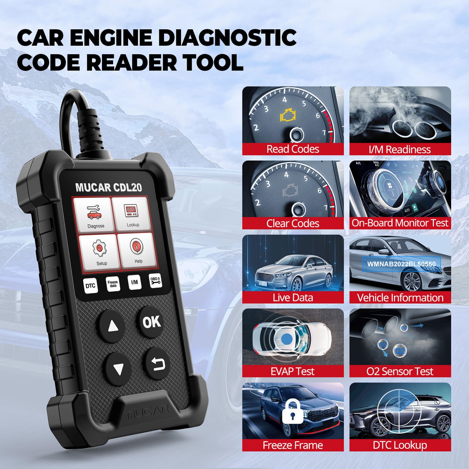 MUCAR Auto OBD Code Reader OBD2 Scanner Car Check Engine Fault Diagnostic Tool