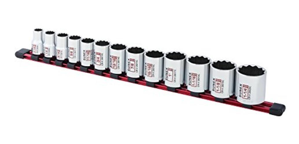 13Piece 1/2" Drive Chrome Socket Rail 12Pt SAE Standard