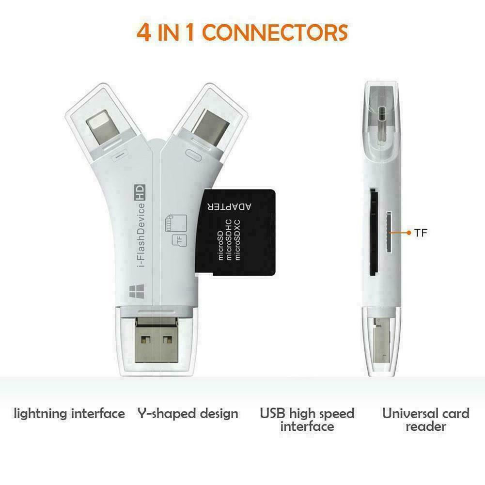 4 in 1 USB Card Reader Flash Drive Micro SD SDHC TF iPhone Android PC MAC Black