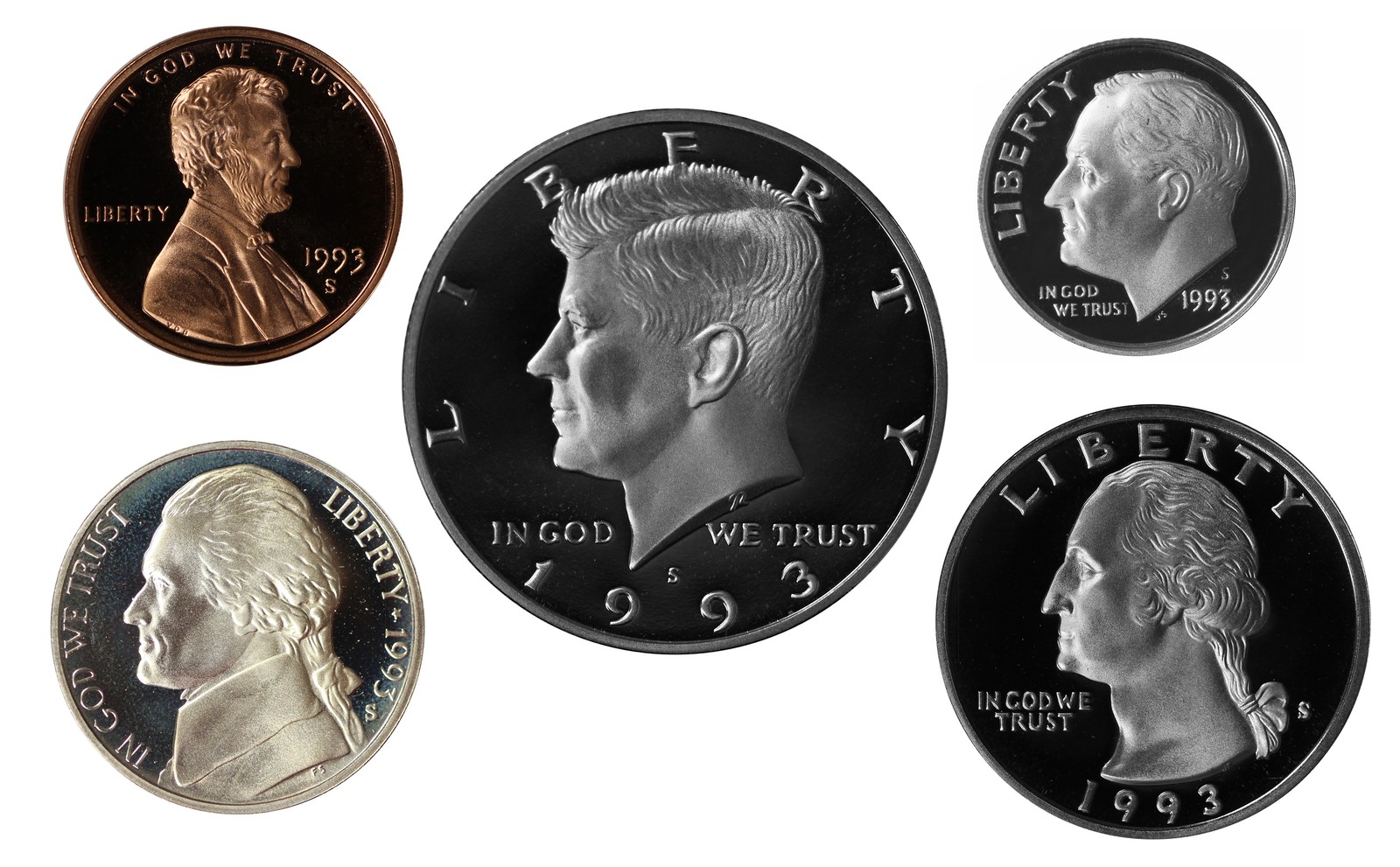 1993 -S Proof year Set - Coins ONLY - 5 Coins