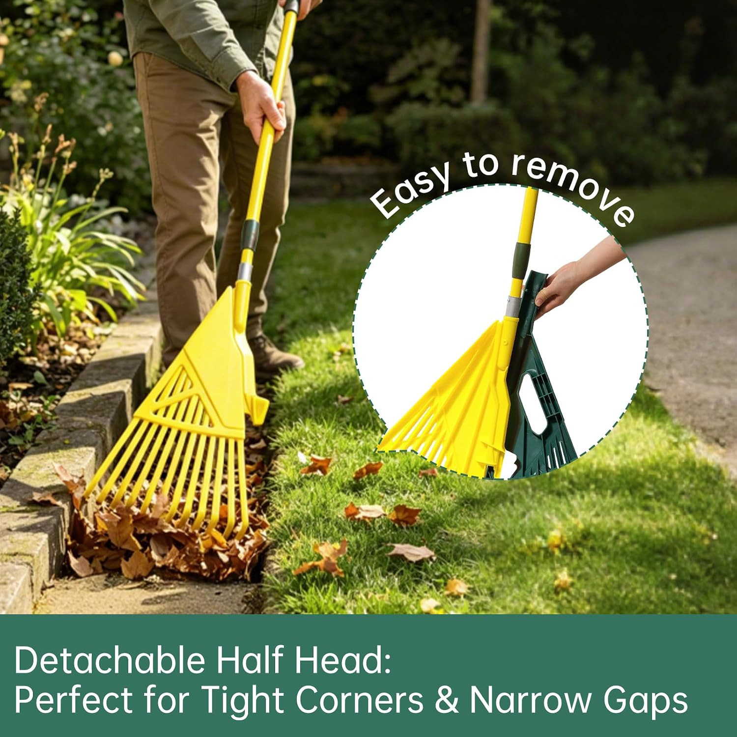 2-Pack Adjustable Garden Rake 71” Long with 26-Inch Wide Poly Leaf Rake Detachab