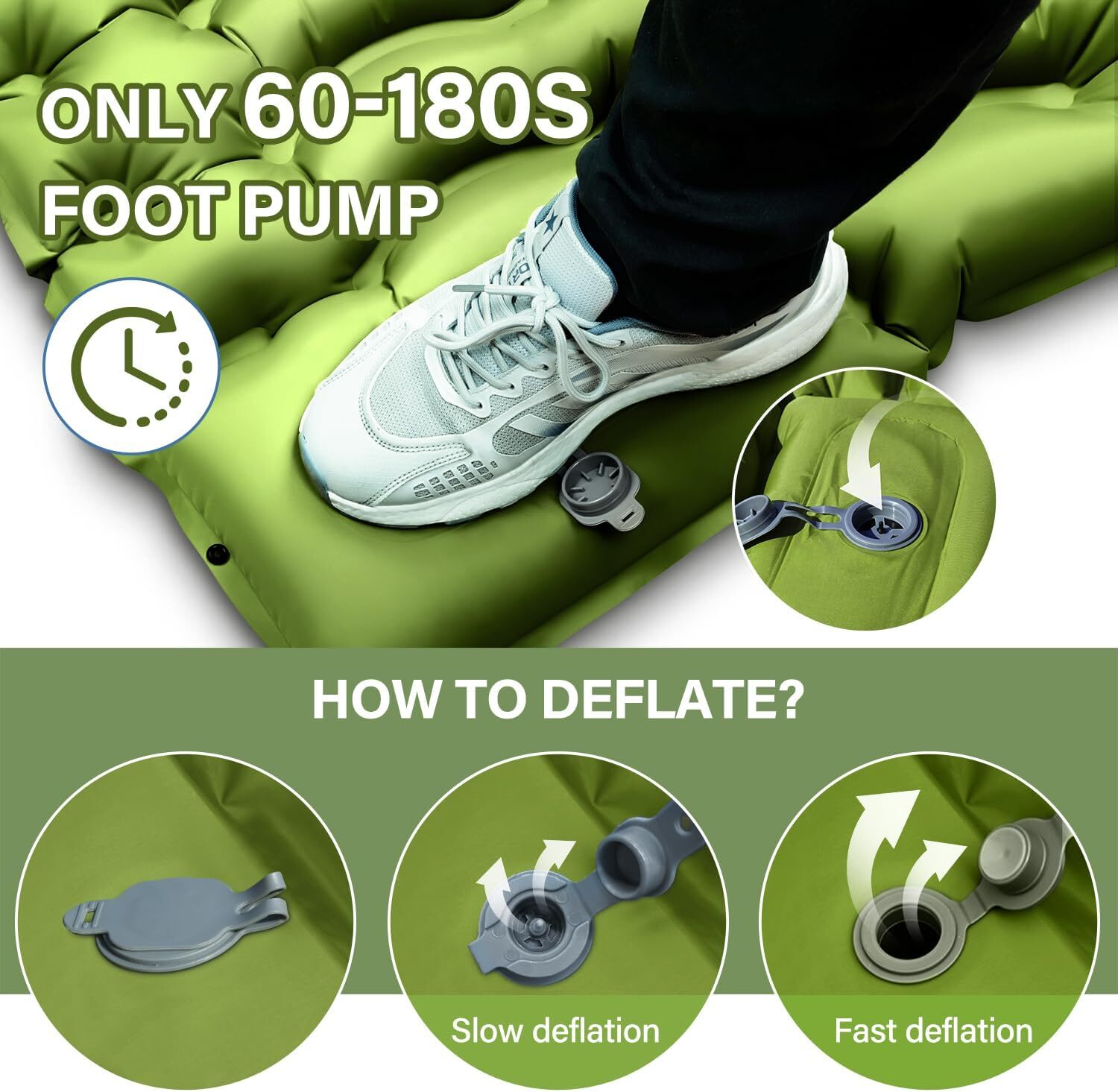 Double Sleeping Pad -Self Inflating Extra Thick Double Sleeping Pad with Pillow