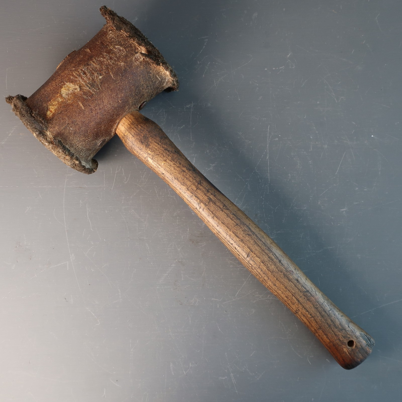 Vintage Rolled Rawhide Mallet with Wooden Handle