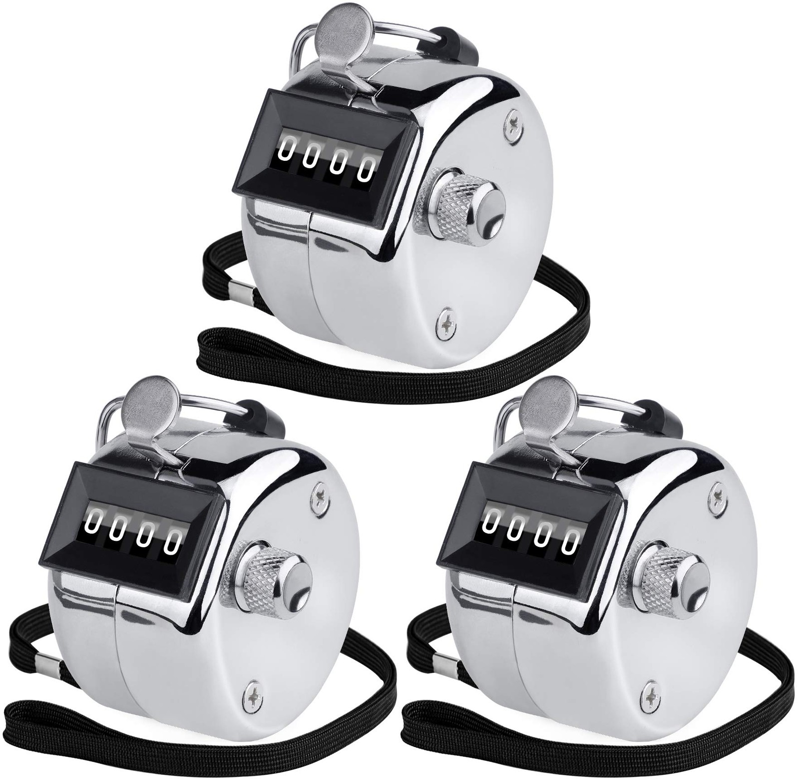 Metal Handheld Tally Counter, 4Digit Mechanical Clicker, 3Pack