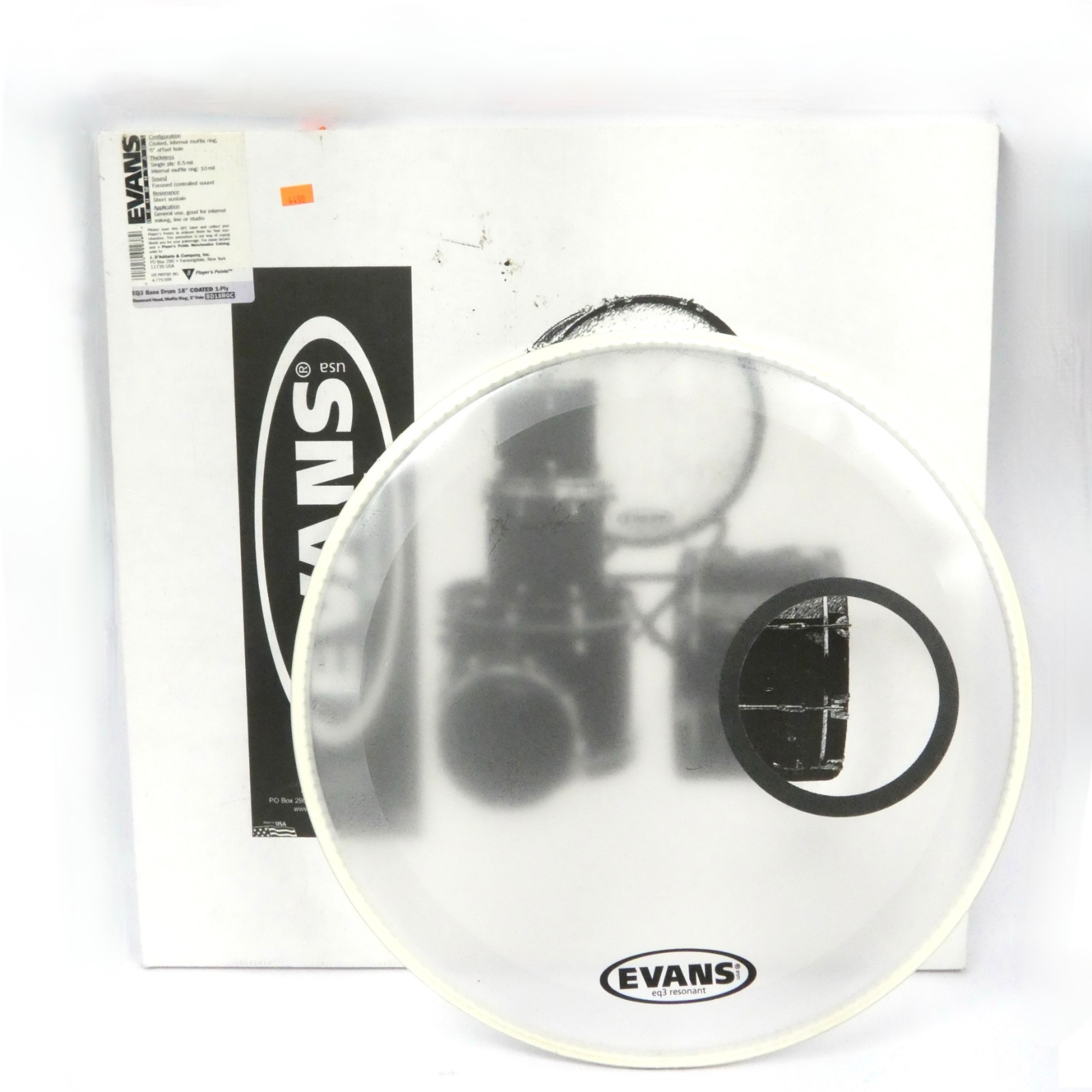 BRAND NEW (Open Box) Evans BD18RGC EQ3 18" Coated Resonant Bass Drum Head