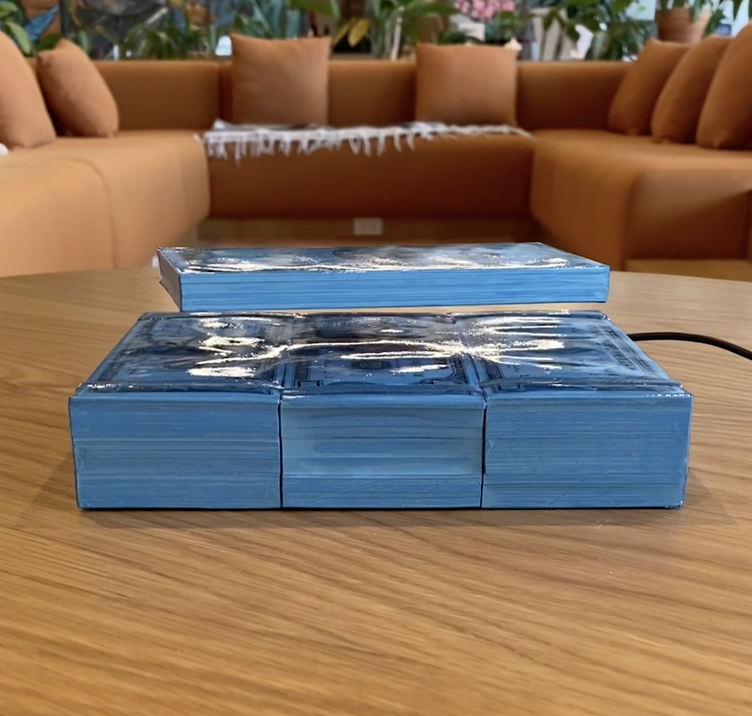 Levitating Money Table Top Decor Magic Stack in Sky Blue