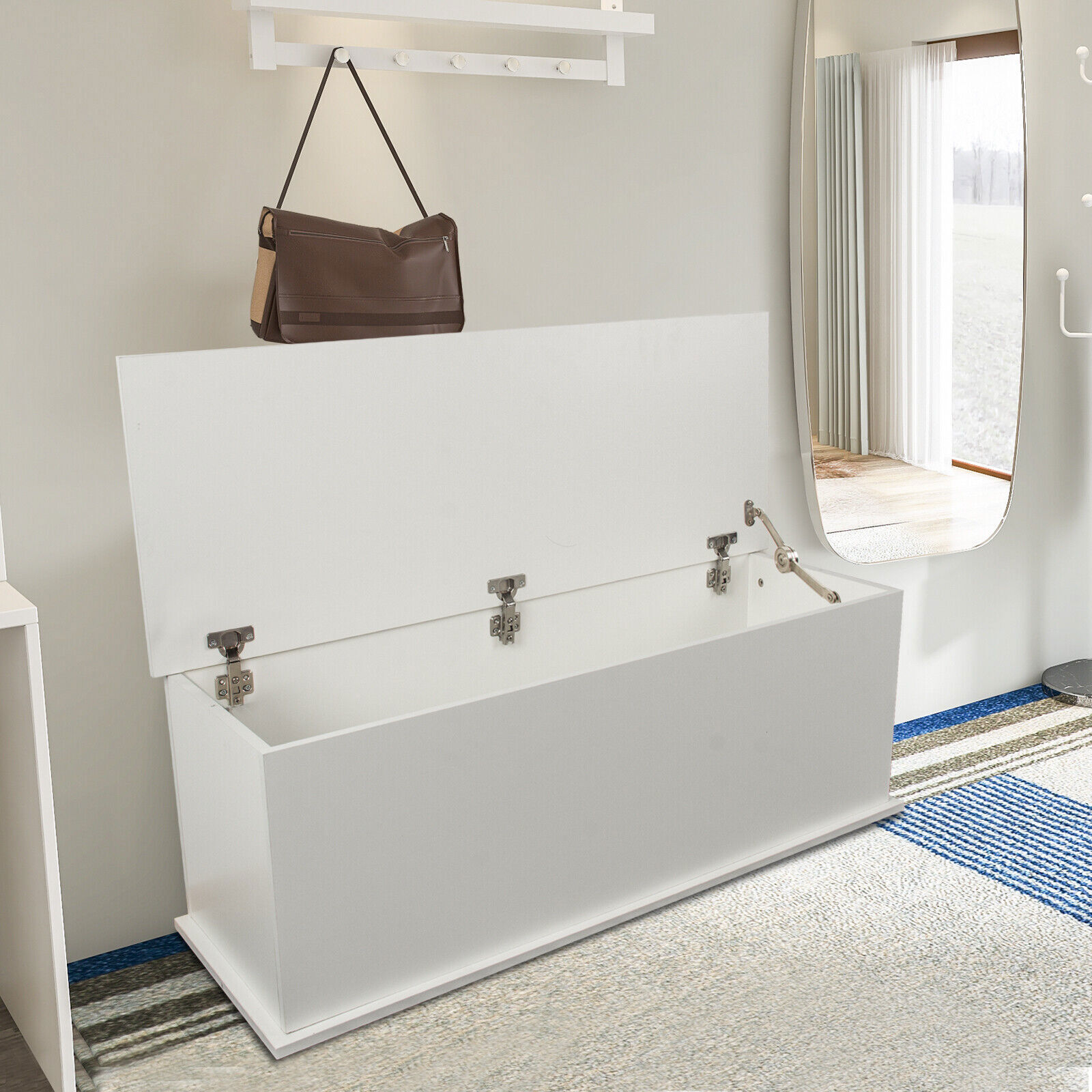 Modern Lift-Top Storage Chest Trunk Wood Bench Toy Box Organizer for Entryway