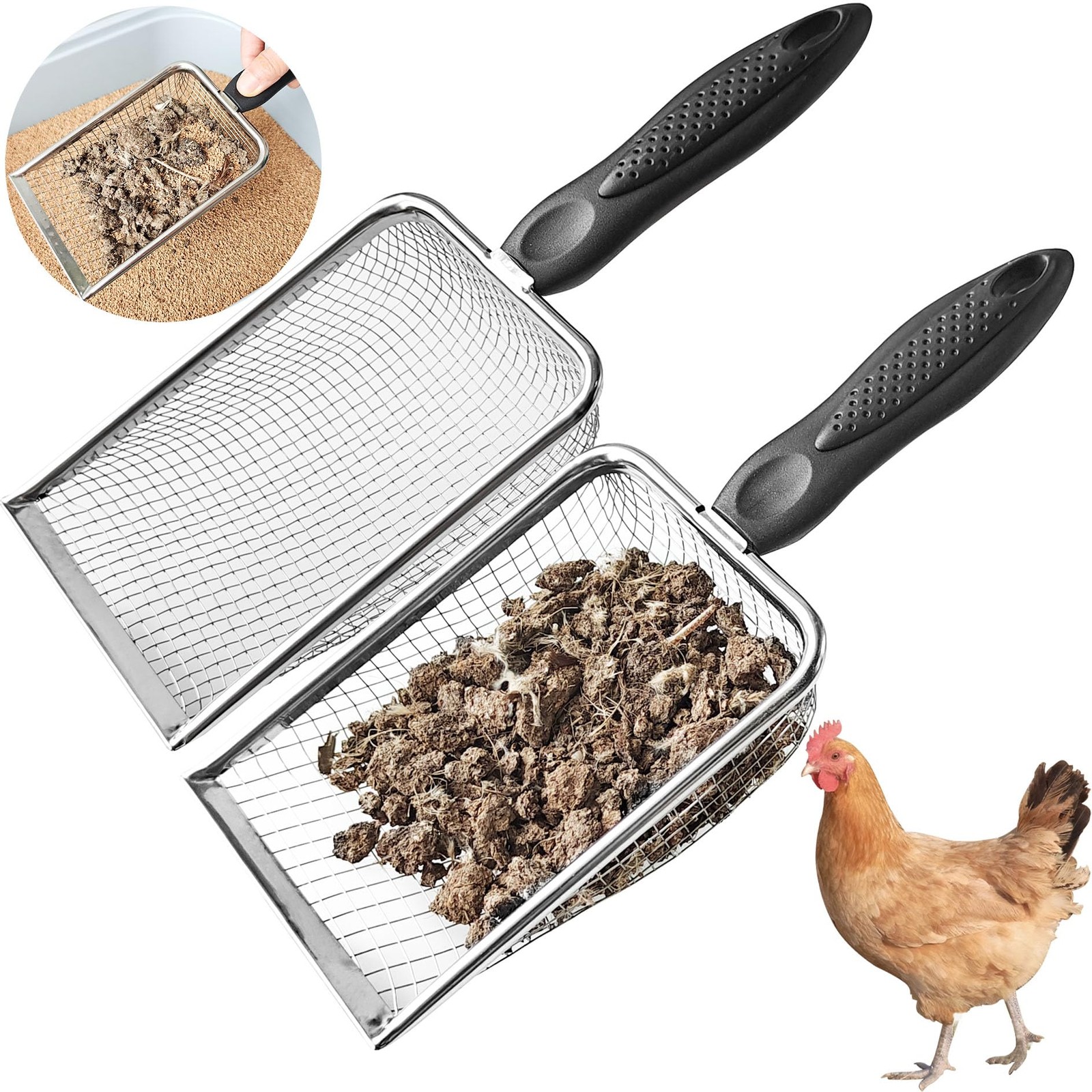 Chicken Poop Scooper for Coop,2 Pack Chicken Coop Poop Scoop Shovel with 3.8m...