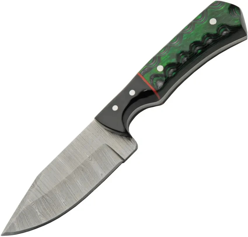 Rite Edge Damascus Skinner Green and Black Knife Pakkawood Handle Steel Blade