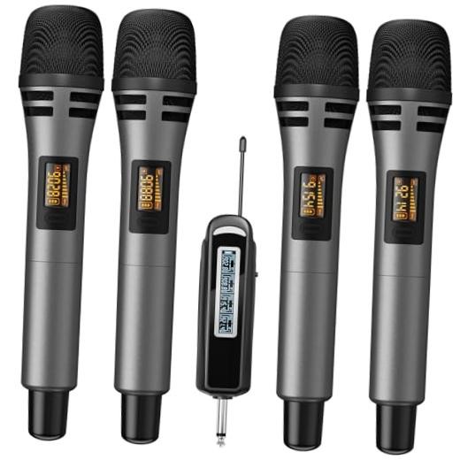 4 UHF Karaoke Microphones - 4 Microfonos - Grey - Wireless