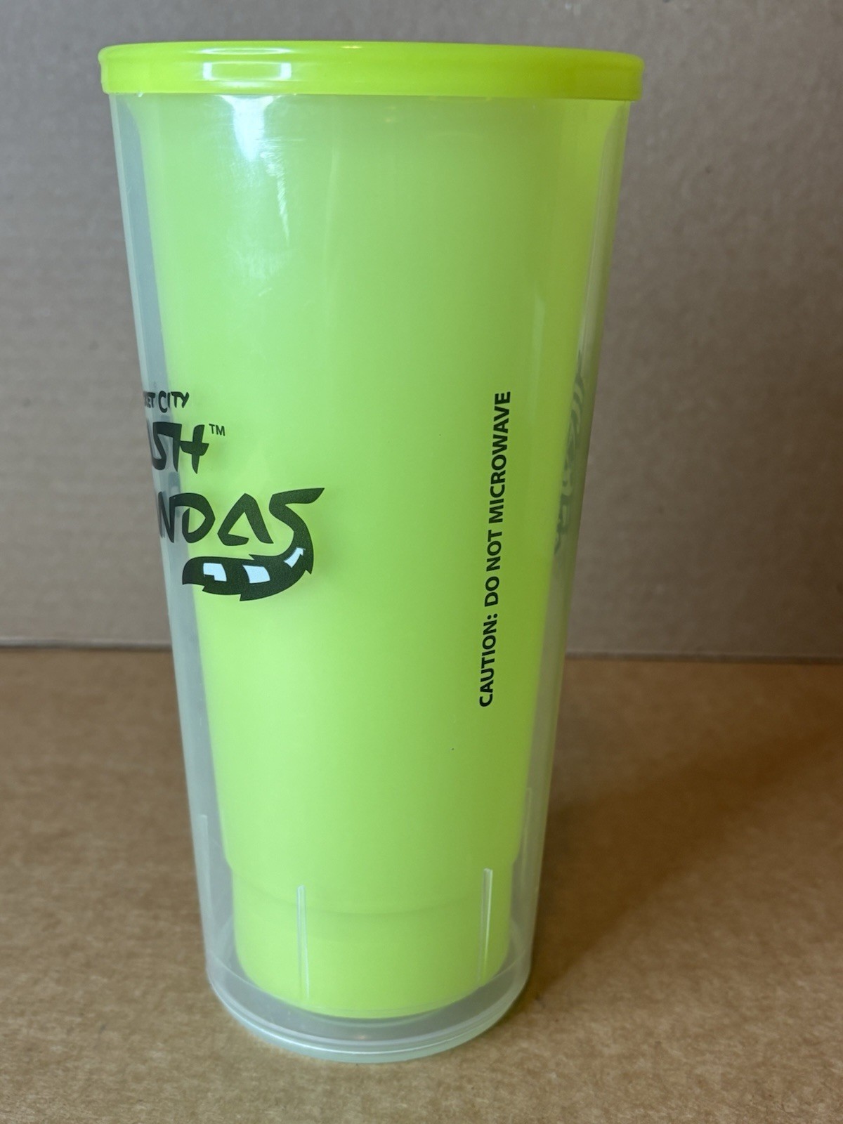 Rocket City Trash Pandas Cup by Whirley Neon Yellow / Green Baseball Minors