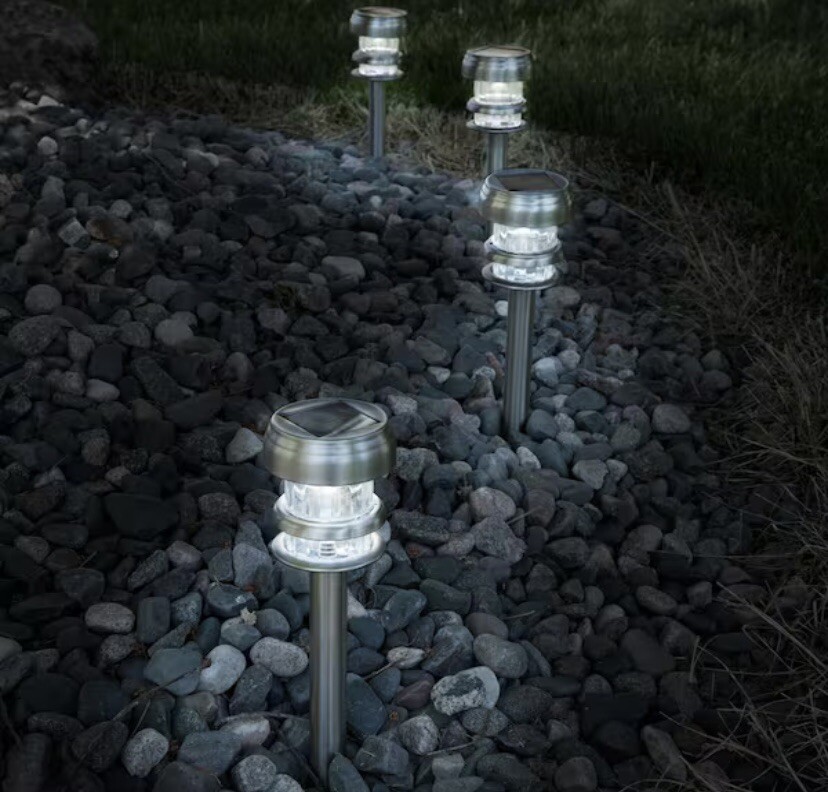 Pure Garden Solar Powered Stainless Steel Path LED Lights (4-Pack)