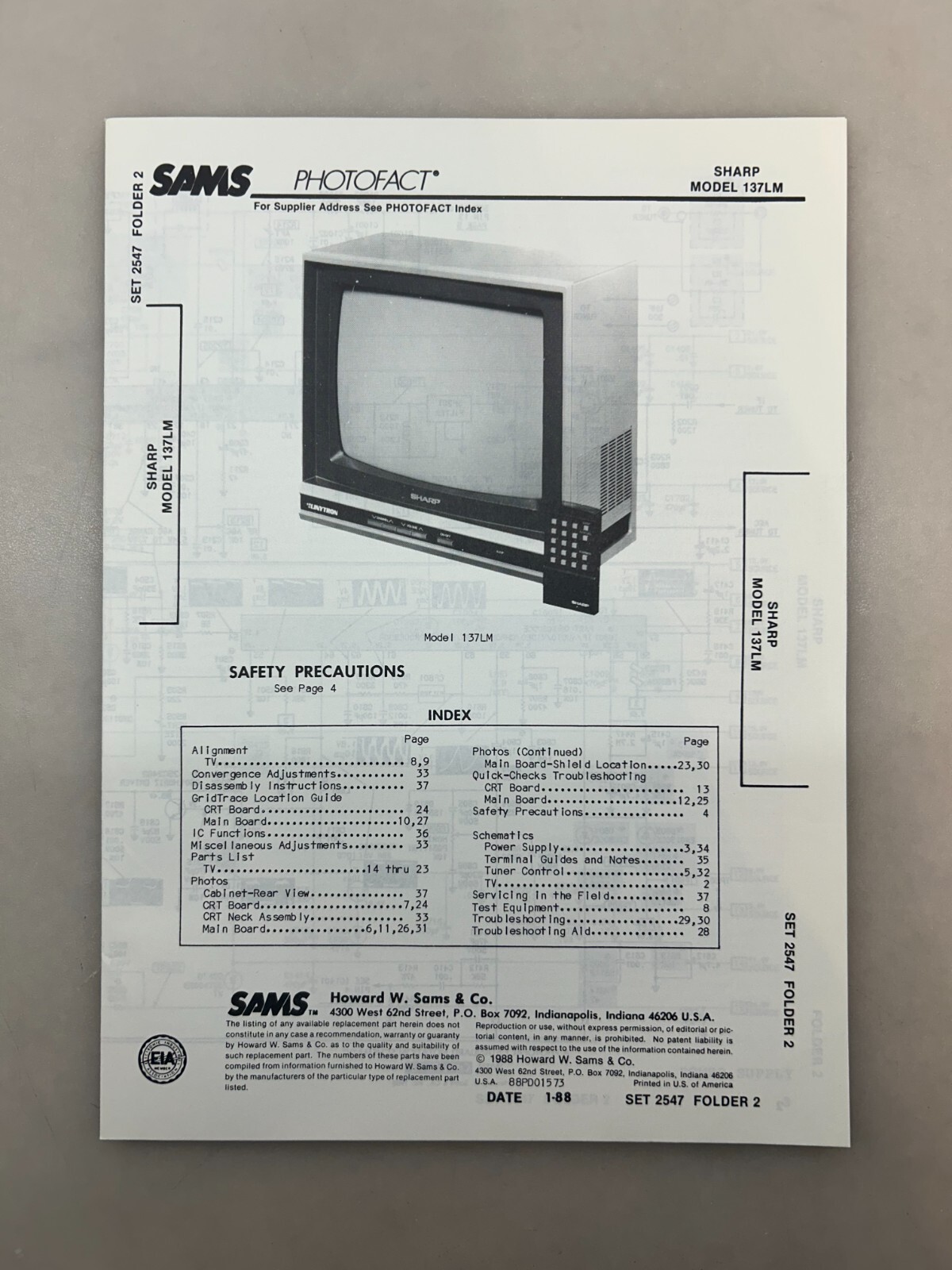 Sharp 137LM Service Manual Sams Photofact Free Shipping