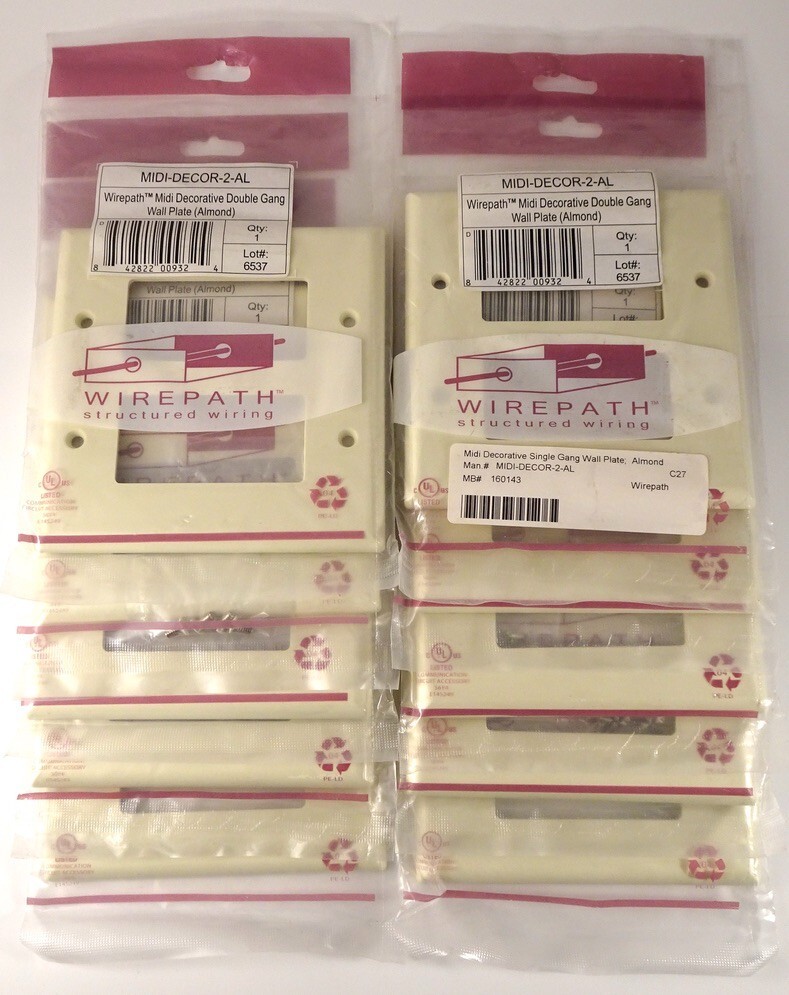 10 Pc. Lot Of Wirepath Midi Decorative Double Gang Wall Plates, Light Almond NEW