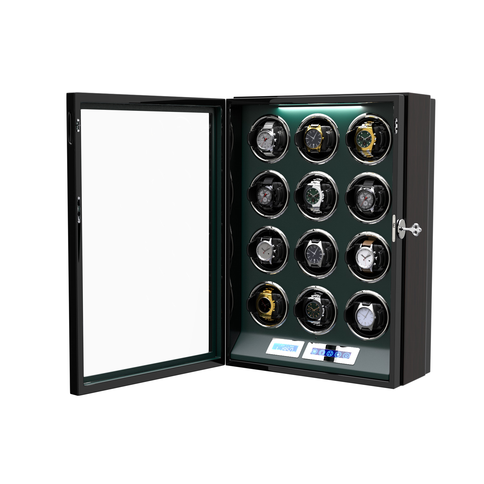 Automatic 12 Watch Winder Rotating Display Case Box LCD Touch Screen Display LED