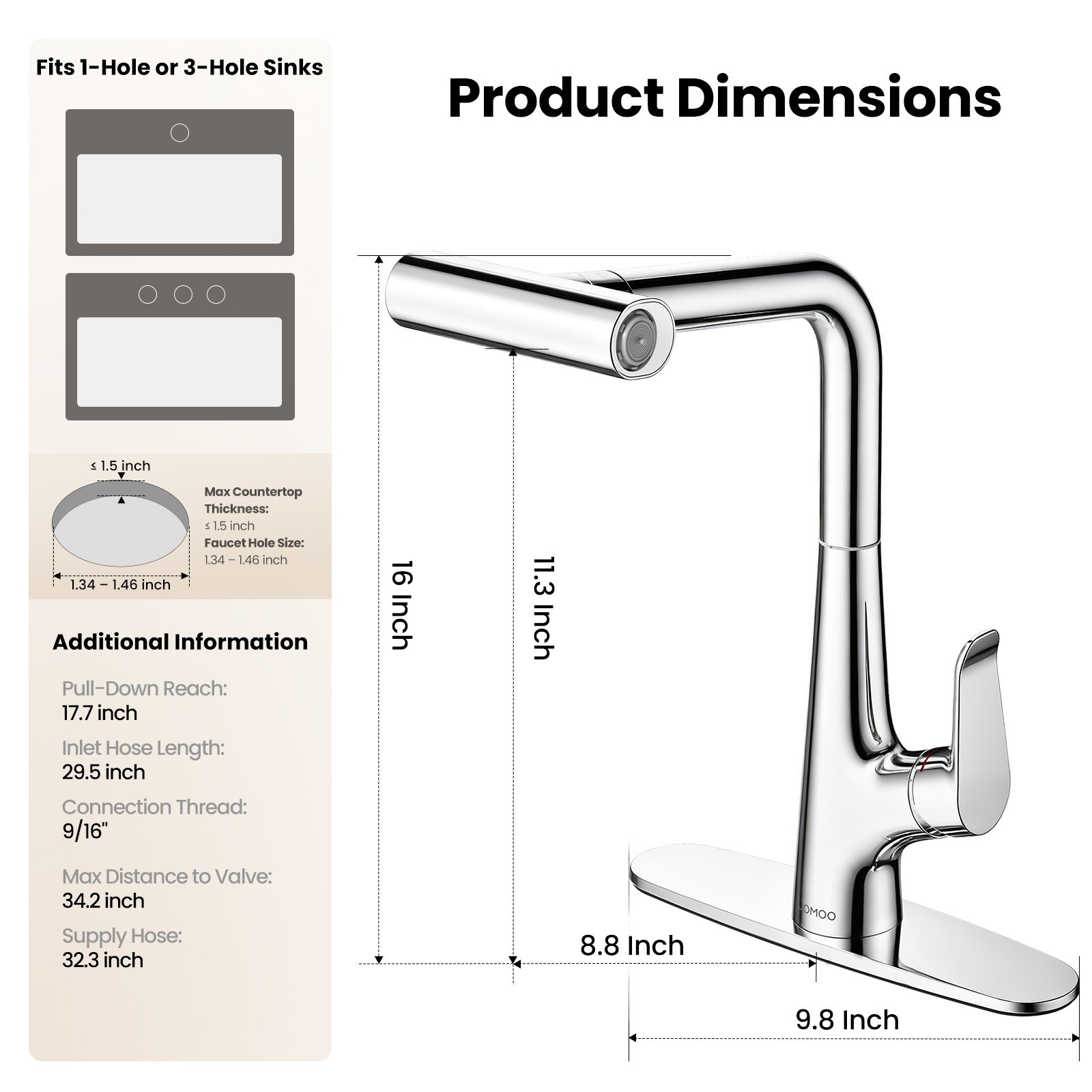 Waterfall Kitchen Faucet Pull Down Sprayer 3 Function Chrome Sink Faucet