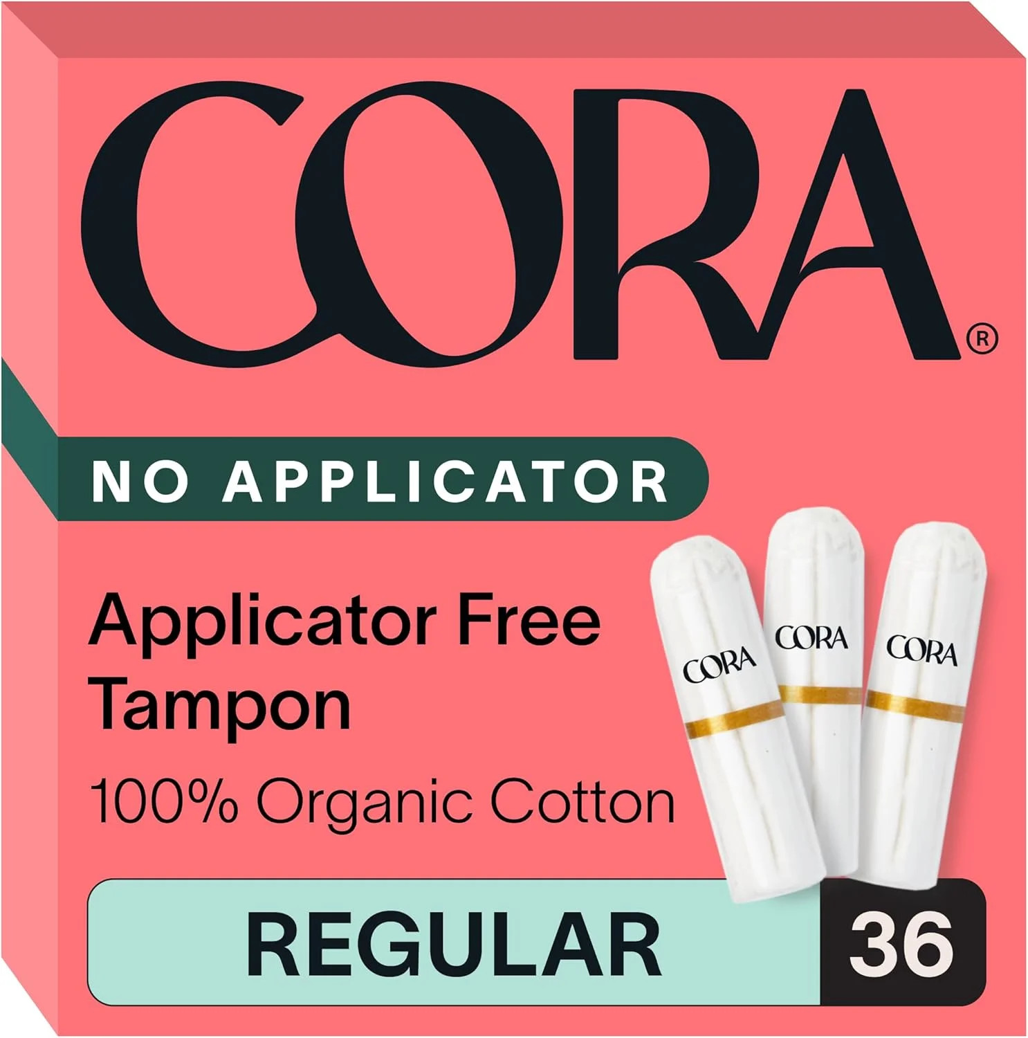 Cora Organic Cotton Non-Applicator Tampons (36 Regular Non-Applicator Tampons)
