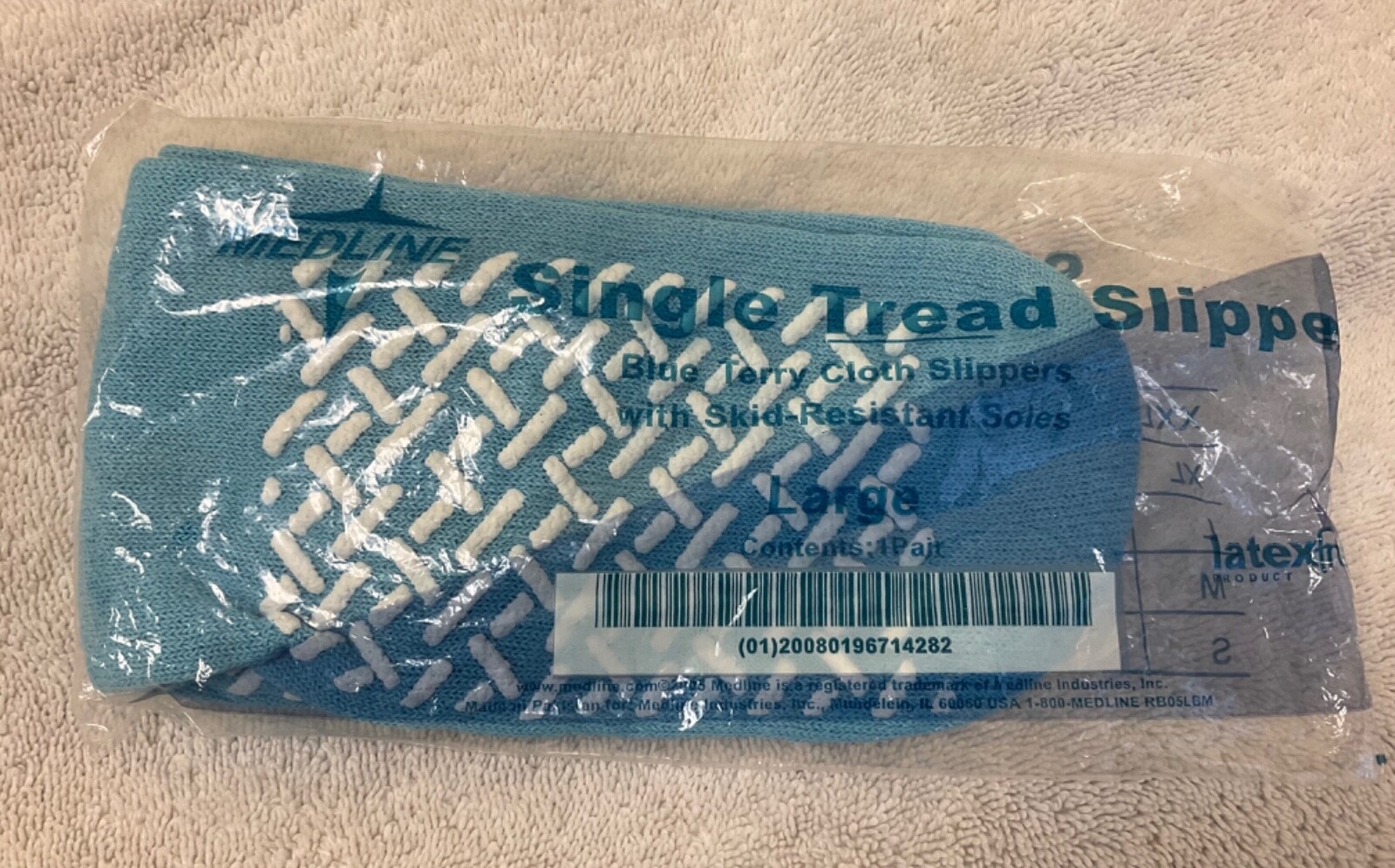 Medline Medical Terry Cloth Socks Slippers Skid Resistant Sz L Blue - New Sealed
