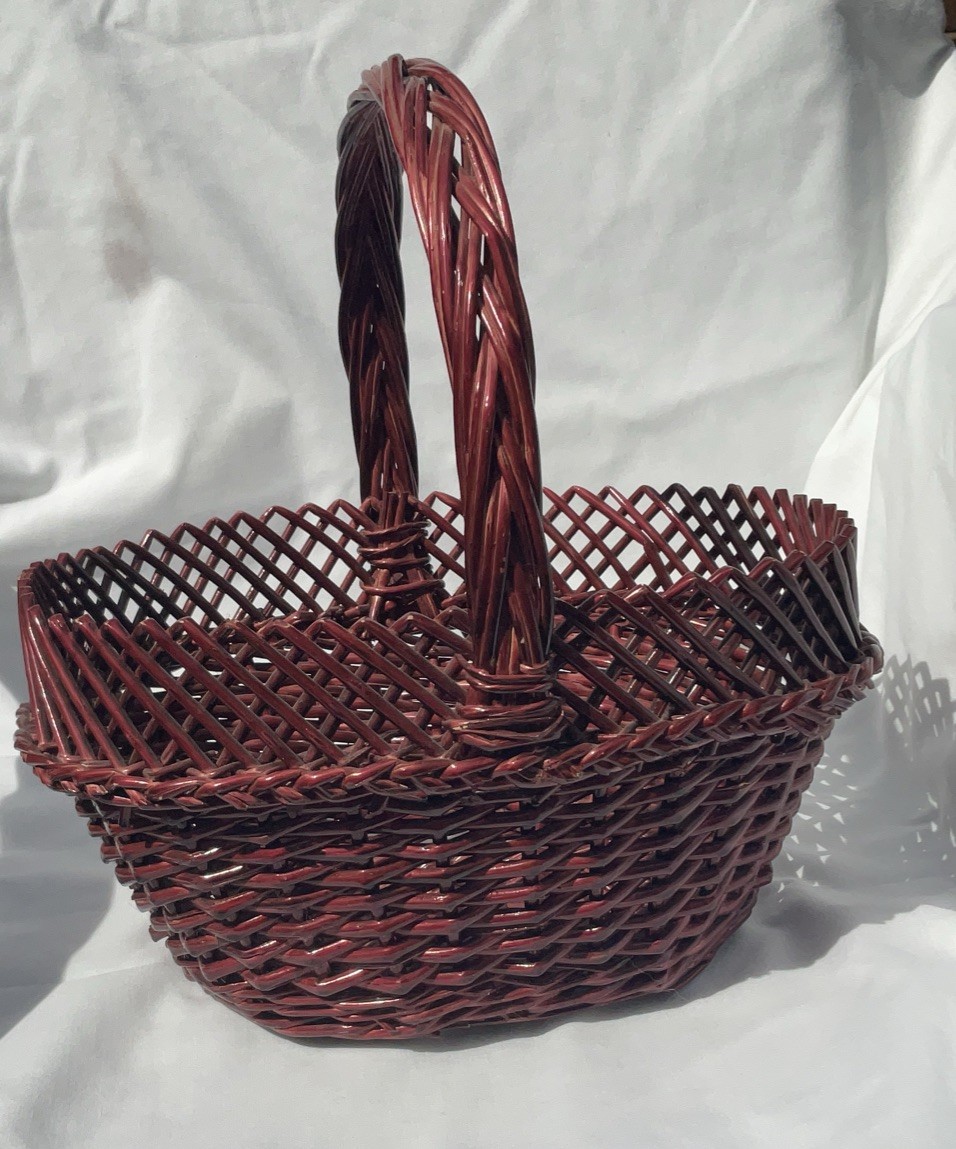 Decorative Basket Red Maroon Handle  12” Tall Unique