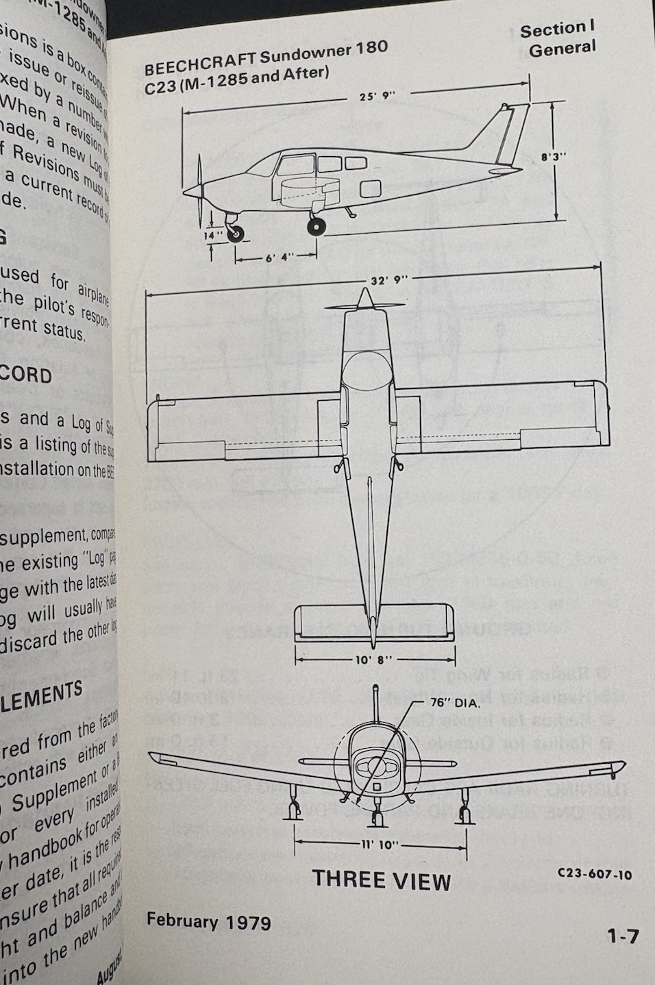Beechcraft C23 Sundowner 180 Pilots Manual BAC 517 FTM 1984 Aircraft