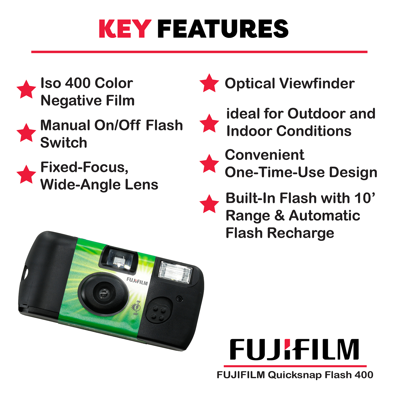 FUJIFILM QuickSnap Flash 400 One-Time-Use Disposable Camera 2-Pack Bundle