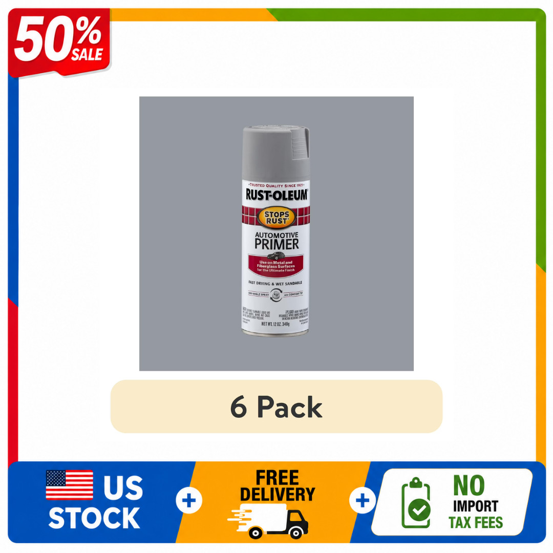 Rust Oleum Stops Rust Automotive Primer Spray Paint, Light Gray, 6 Pack