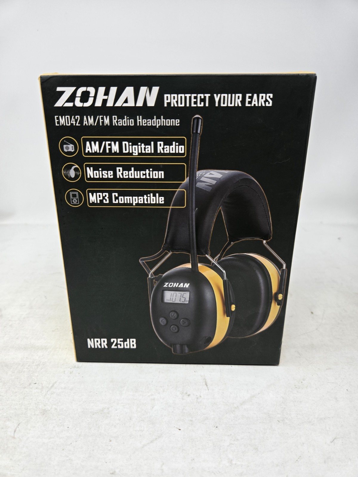 Zohan EM042 Black Yellow Noise Reduction AM/FM Digital Radio Headphone NRR 25db