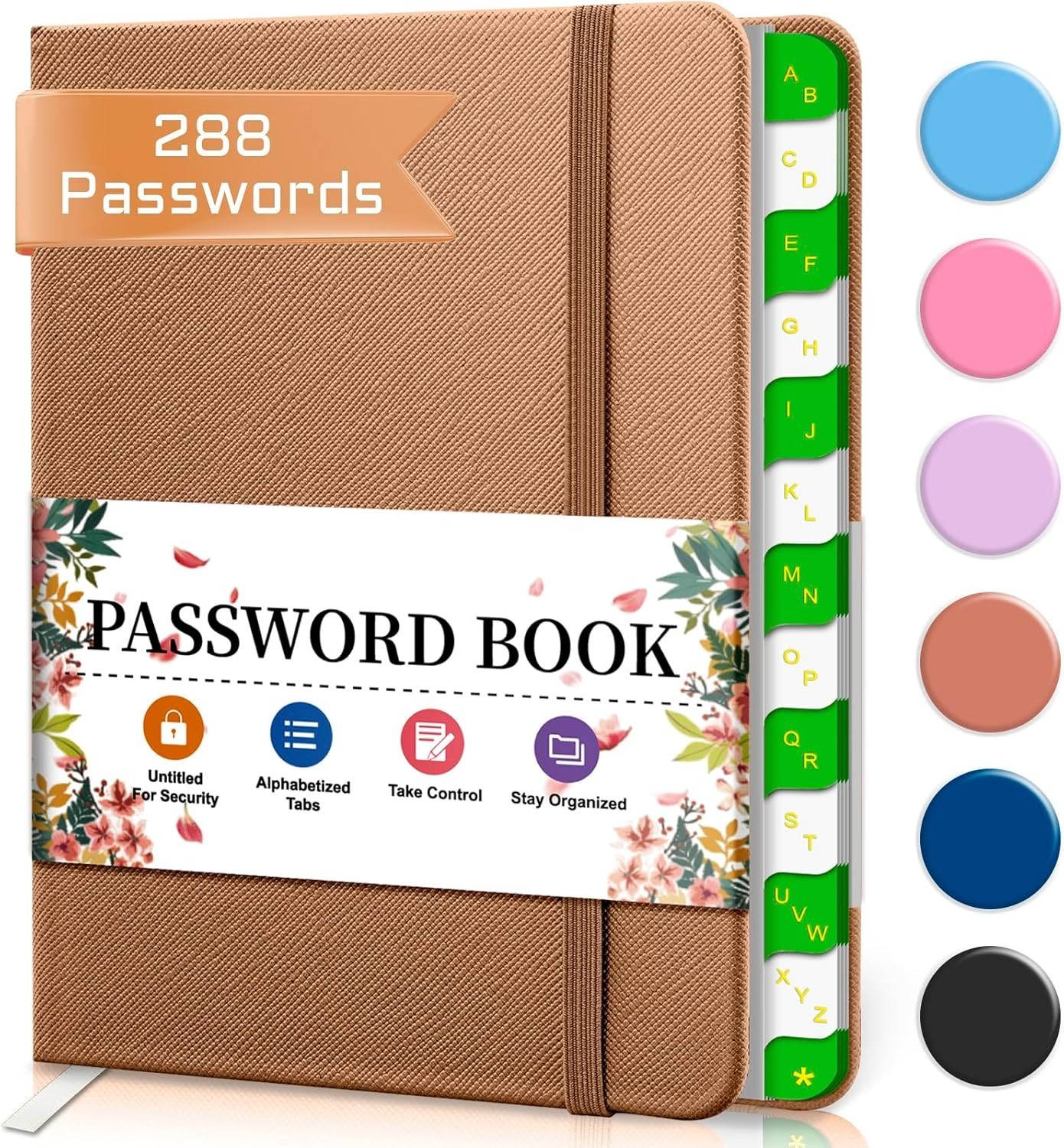 Senior-Friendly Mini Password Keeper, 6.1'' x 4.7'' with Leather Cover and Tabs