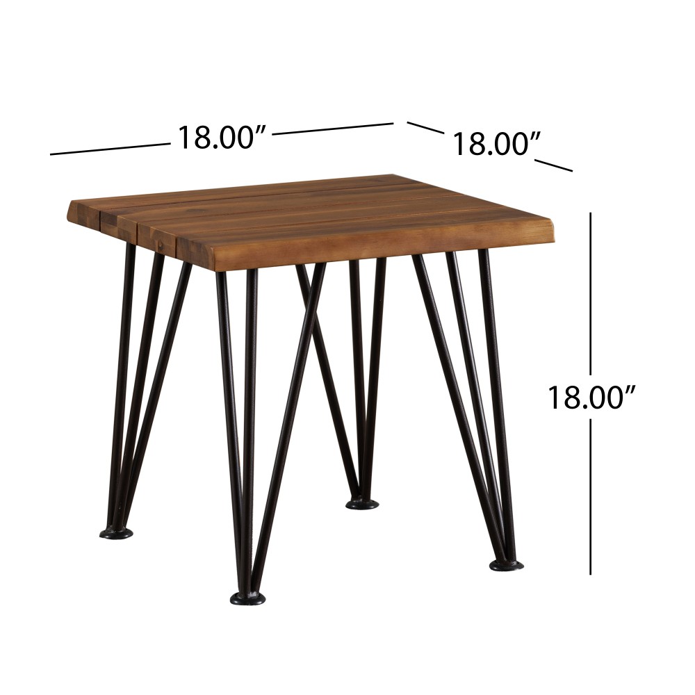 Rustic Acacia Wood Side Table with Iron Legs, Outdoor Patio Backyard