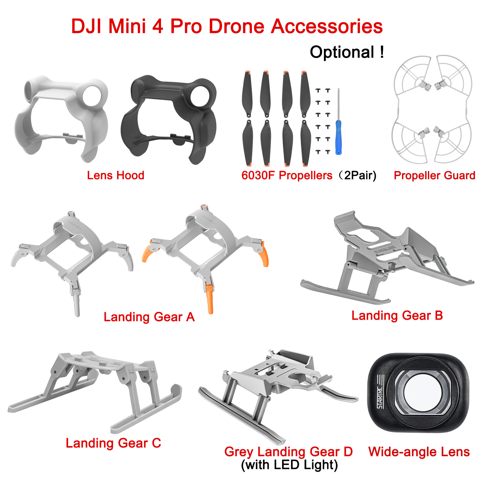 For DJI Mini 4 Pro Parts Lens Hood Landing Gear Propellers Guard Camera Lens