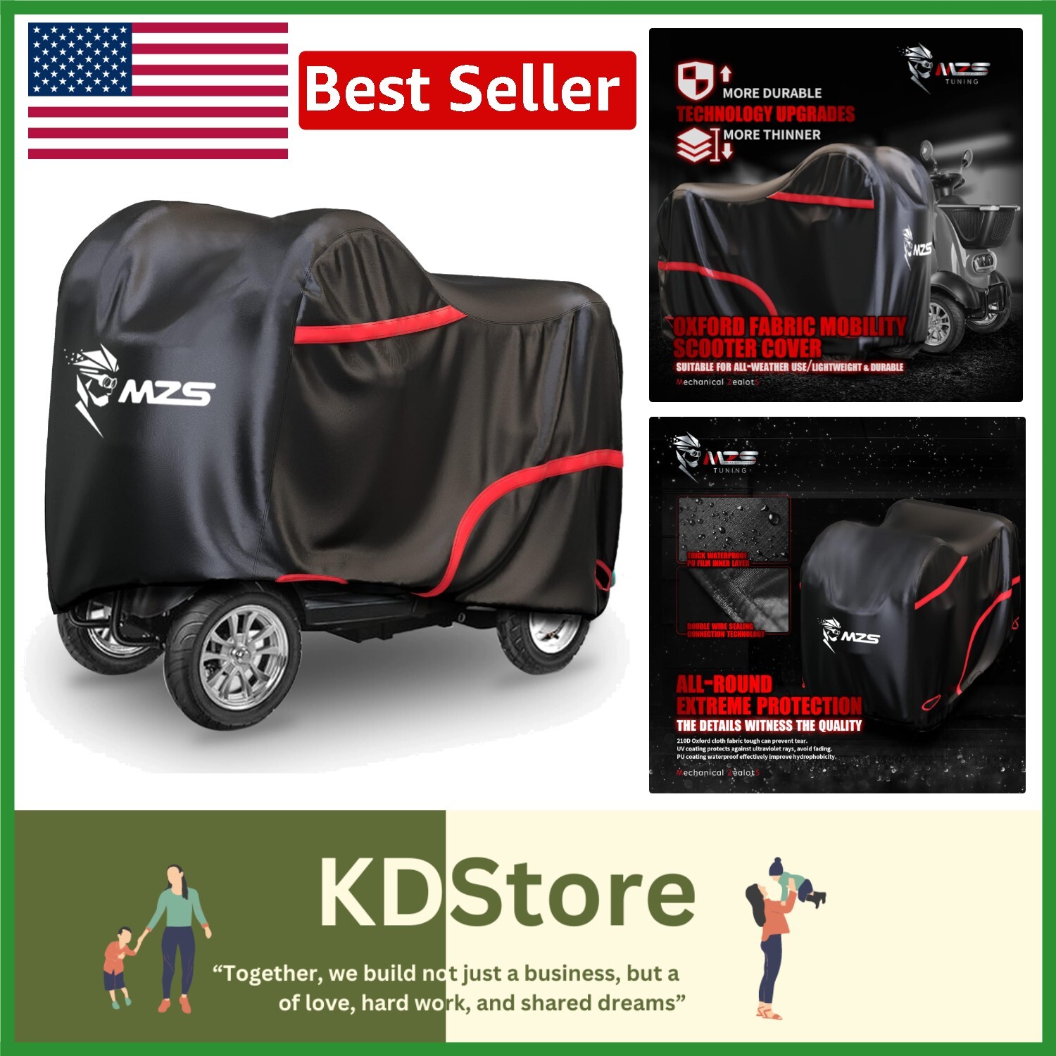 Reflective Safety Mobility Scooter Cover - Fits Up To 56” With Anti-Theft Design