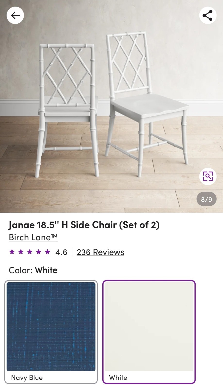 Jane Cross Back Side Chair Set of 4 Dining Chairs All Wood In White