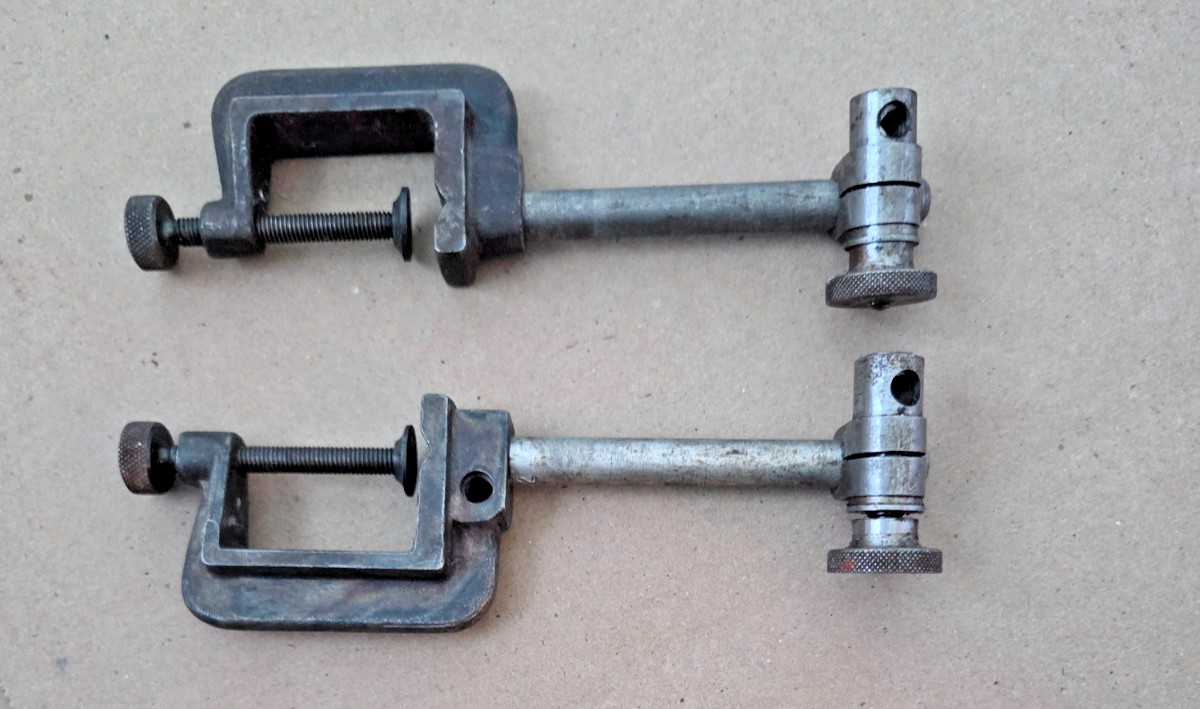 (2) VINTAGE CLAMP W/ POST TO HOLD DIAL TEST INDICATOR SET ---  STARRETT ?
