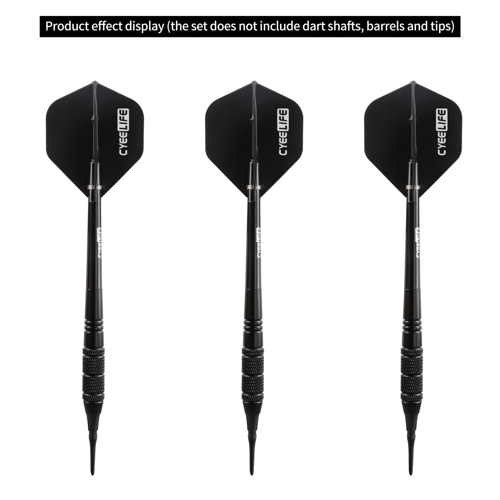 CyeeLife-6 PCS Black Plastic Molded Dart Flights+12 PCS Spring O-rings