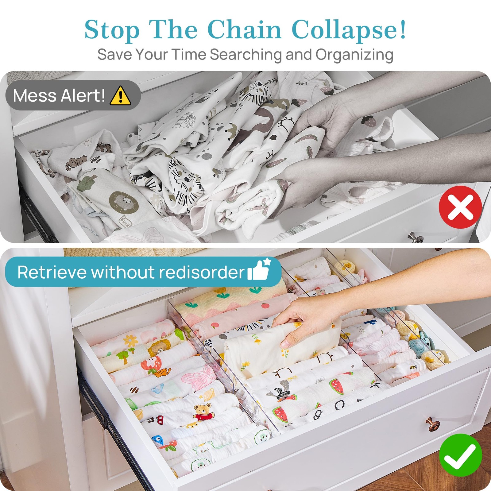 Vtopmart 12 Pack Drawer Dividers For Clothes 4 High 10.2-16.5 Adjustable