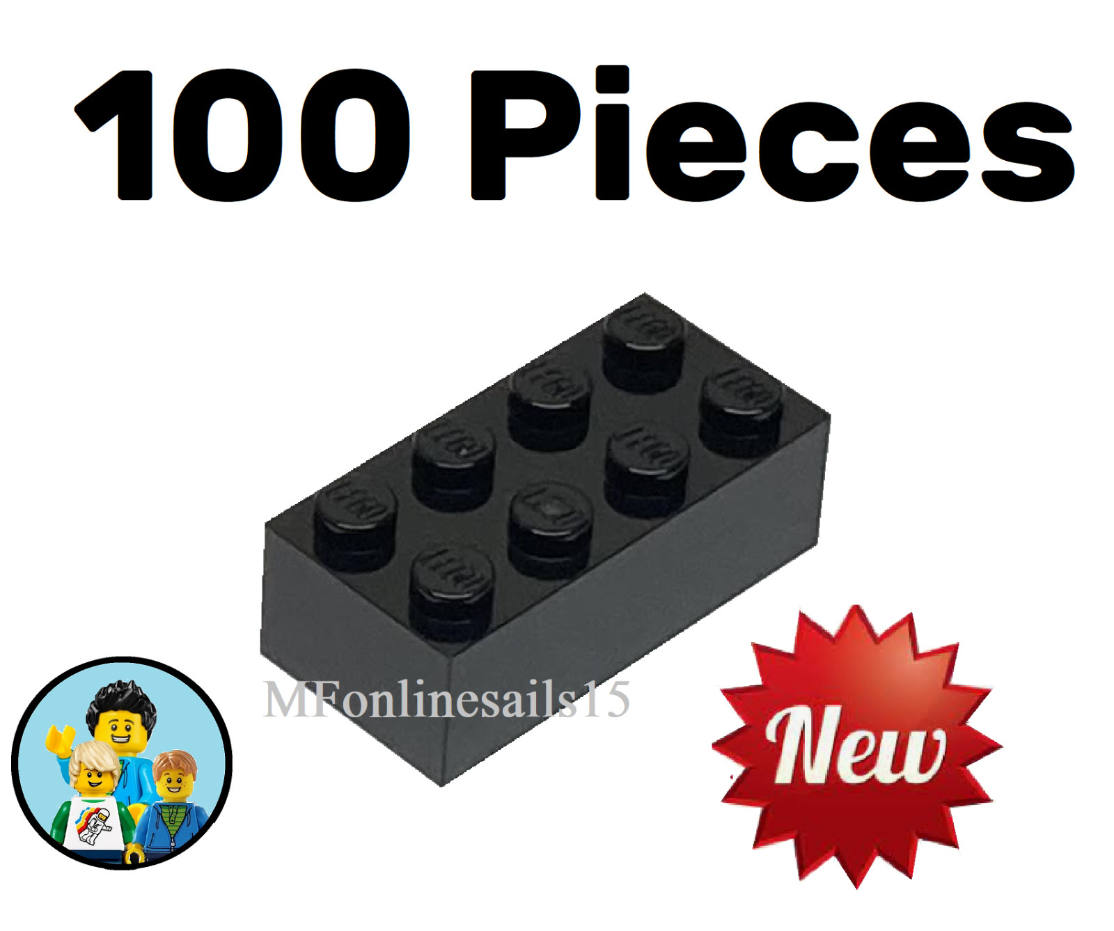 Genuine LEGO Black 2x4 Bricks Part #3001 100 Pieces 220g