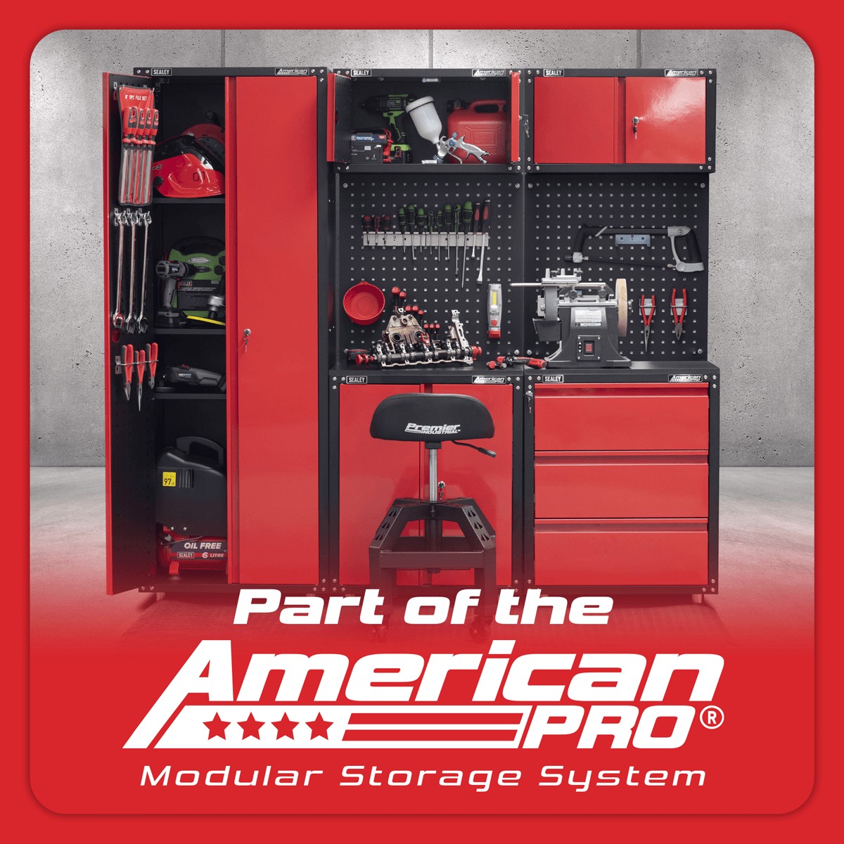 Sealey American Pro Modular 2 Door Wall Cabinet Black / Red