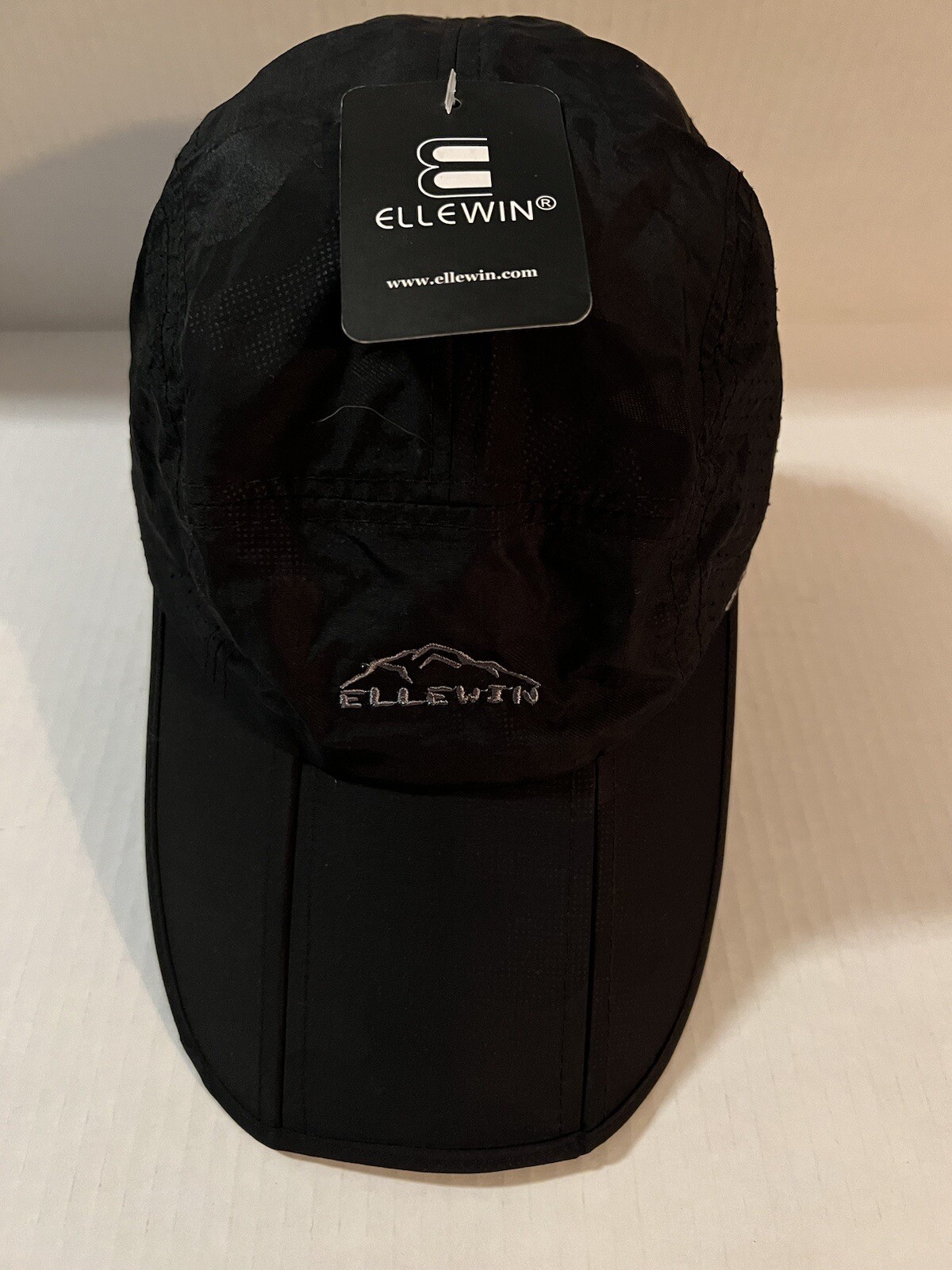ELLEWIN Unisex Baseball Cap UPF 50 Unstructured Hat w/Foldable Long Bill - Black