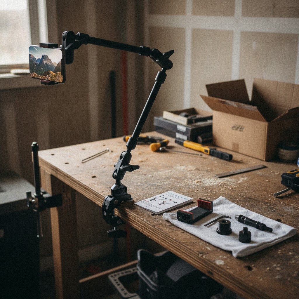 22" Magic Arm w Clamp, Overhead Mount, Desk Camera Mount w Articulating Friction