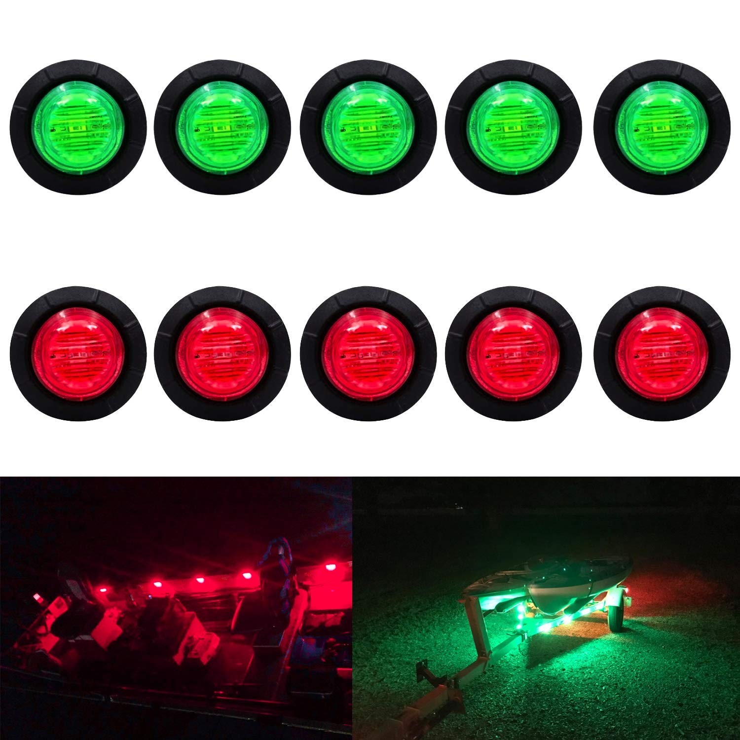 (5 Red + 5 Green) Waterproof Marine Boat LED Lights, 5 + 5 Green