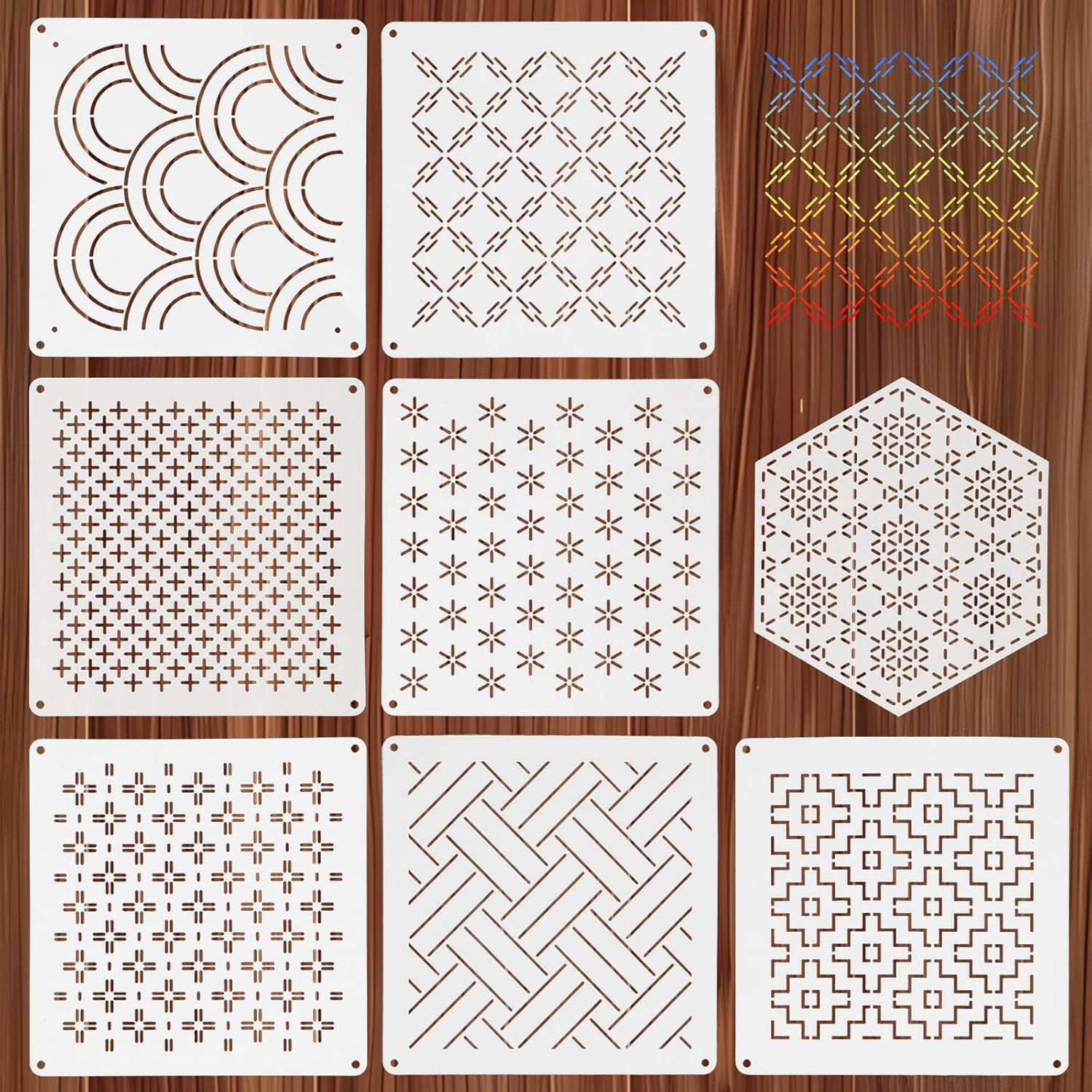 8 PCS 4.7 X 4.7 Inch Plastic Sashiko Stencil, Plastic Sashiko Template Pattern G