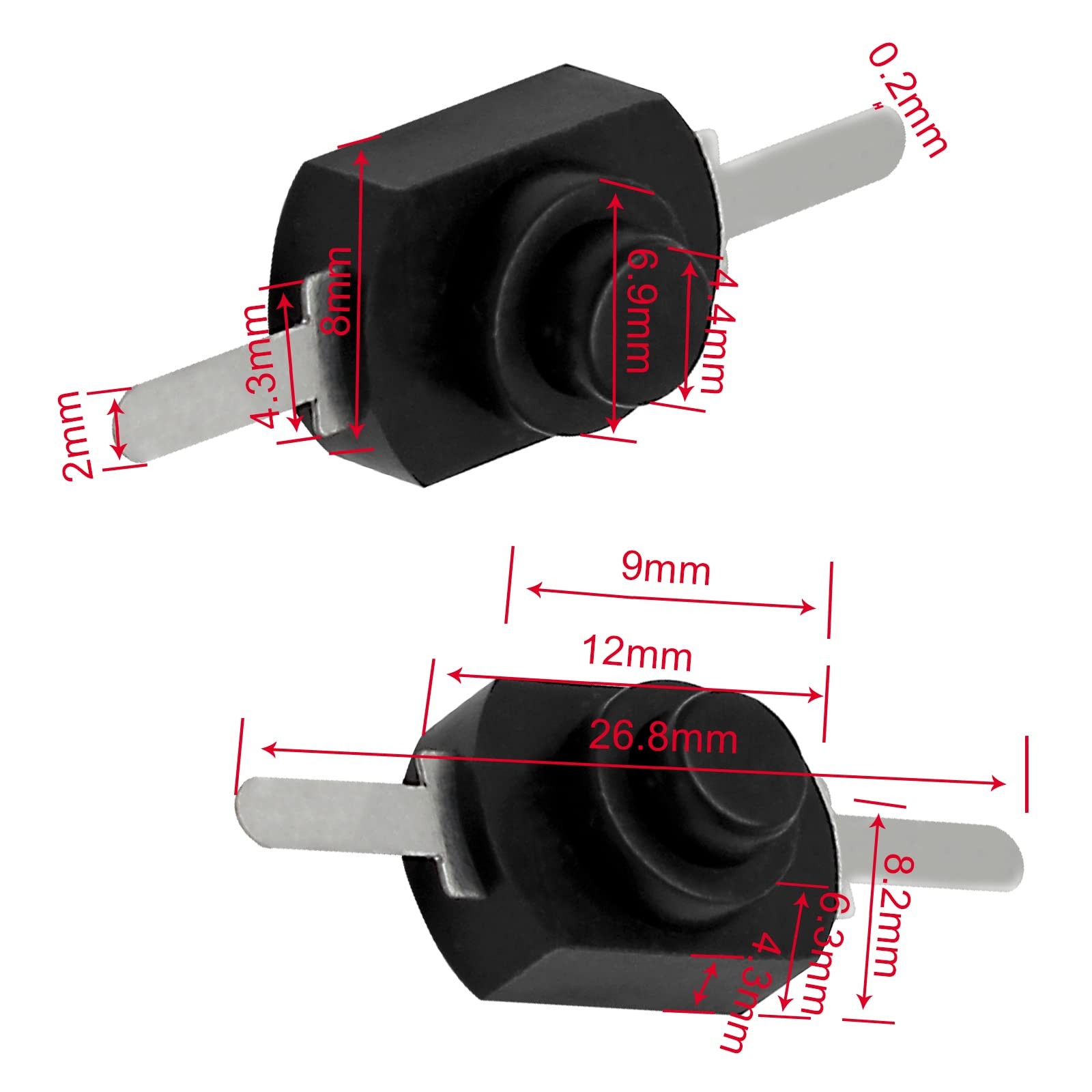 Litoexpe 50pcs Black Latching Mini ON/Off Switch SelfLock Micro Push Button S...