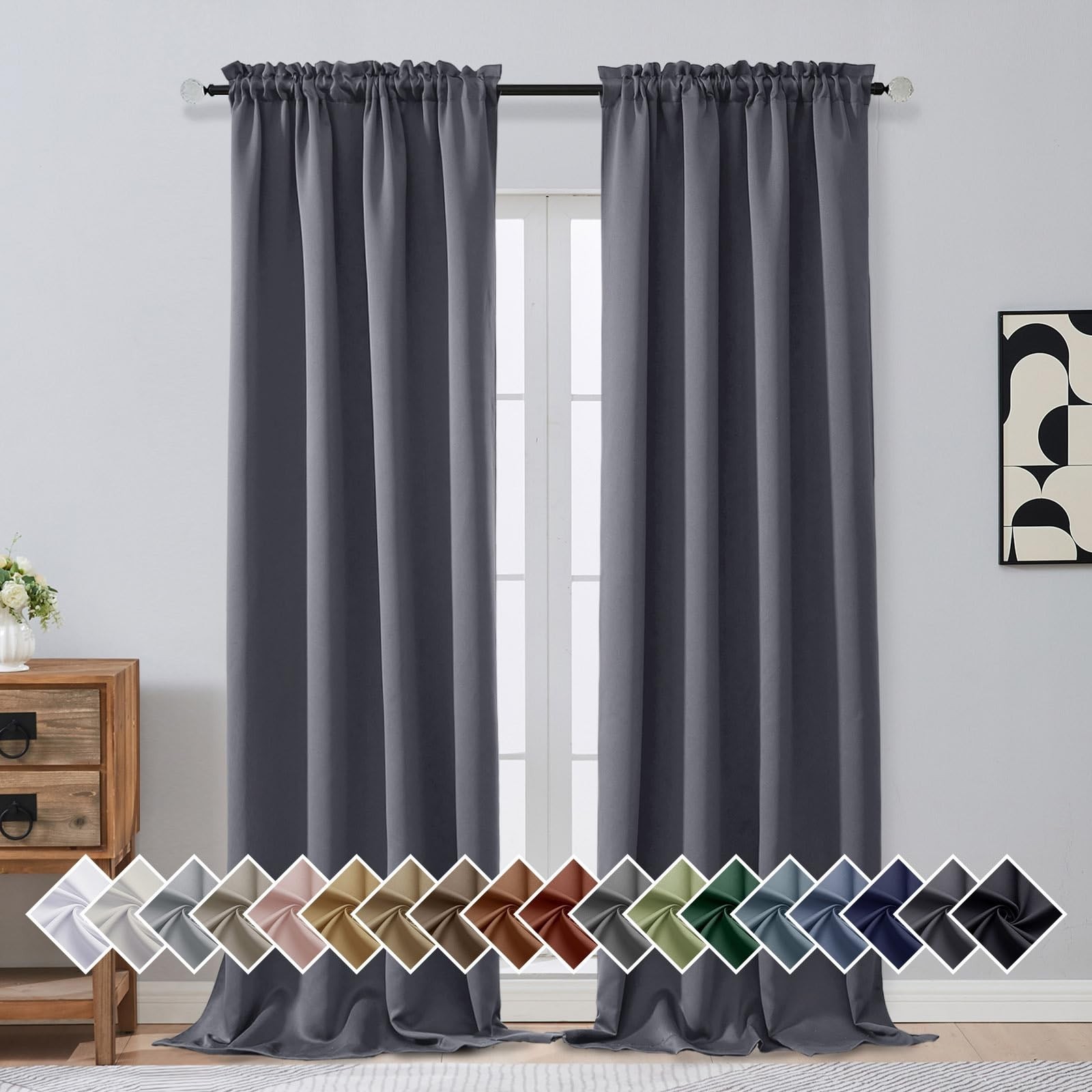 Charcoal Grey Blackout Curtains for Bedroom 96 Inches Long 2 Panels, Thermal ...