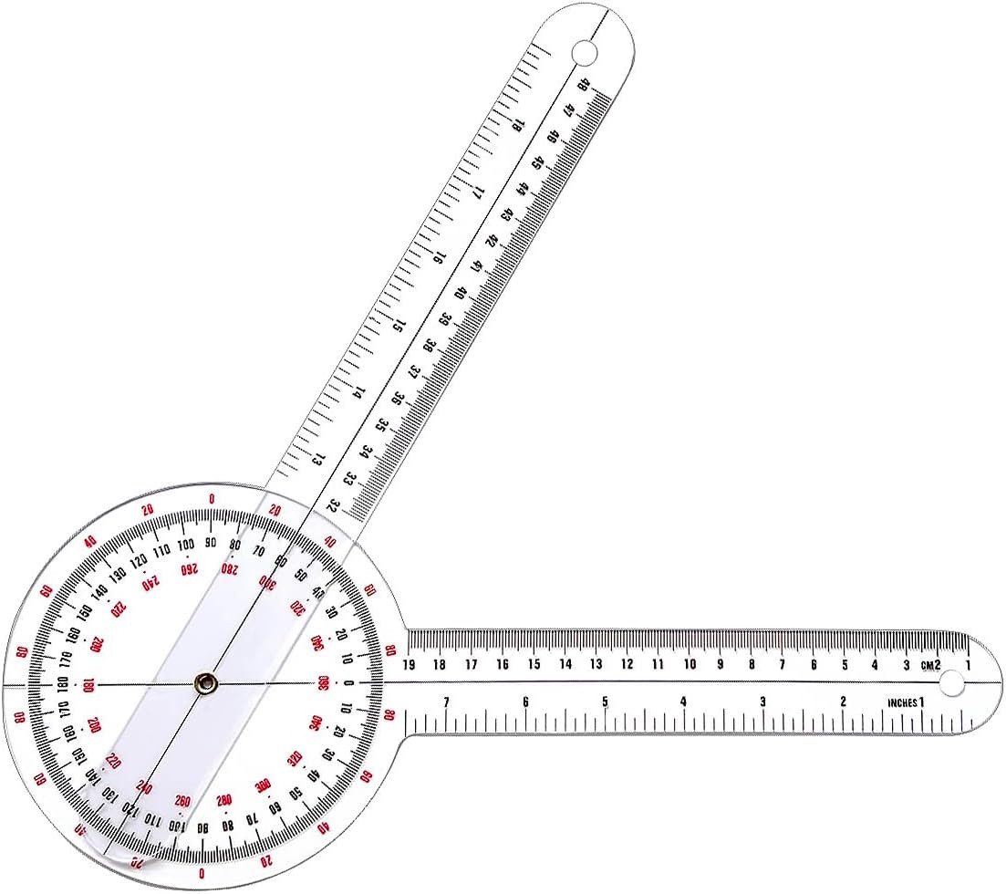 Goniometer 12 Inch, Transparent Orthopedic Angle Ruler Plastic Goniometer, 36...