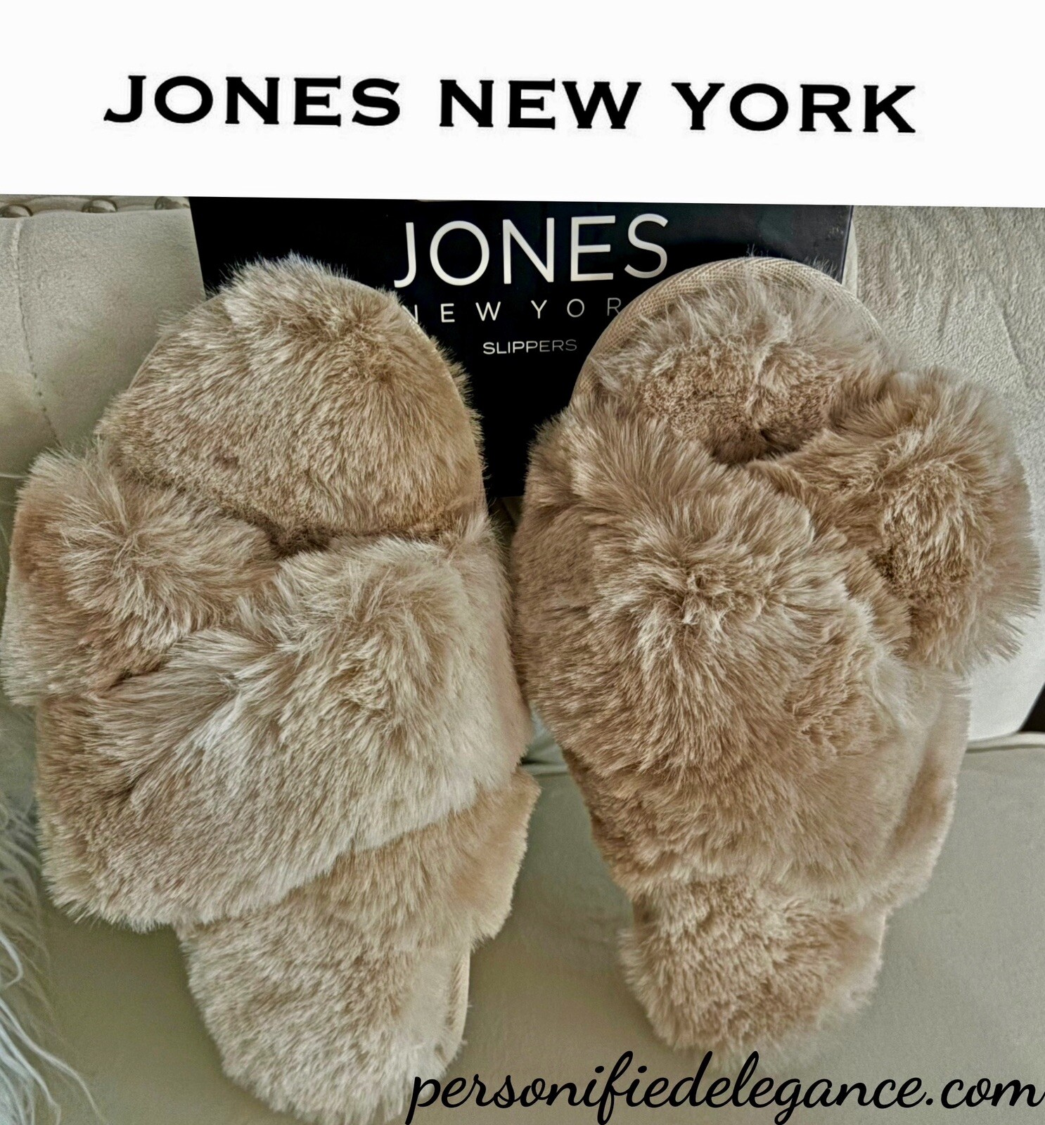 NEW Jones New York Tan Faux Fur Memory Foam Slippers Size XL 9.5-10.5