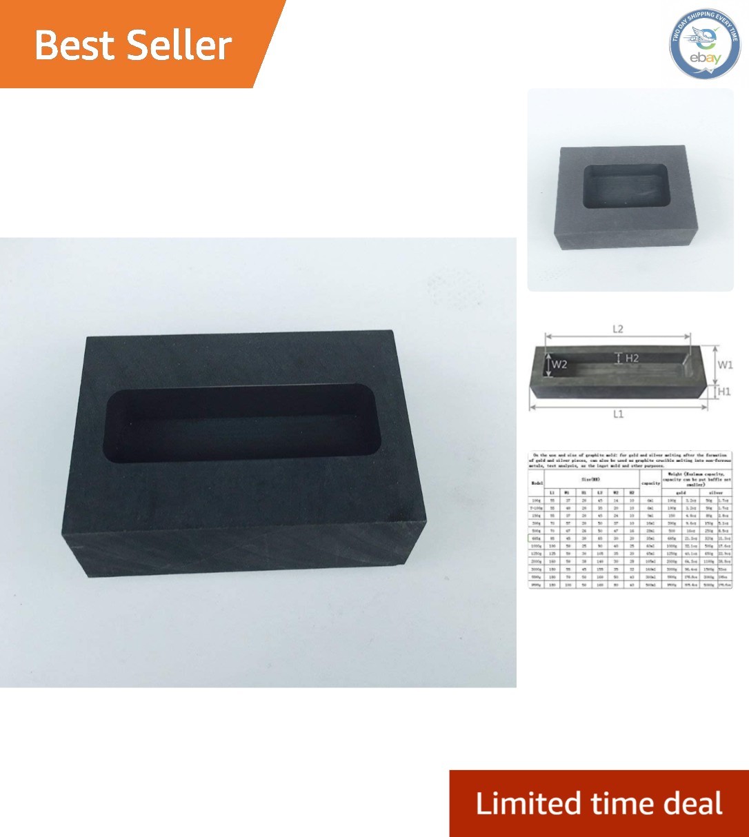 Precision Graphite Ingot Mold 100g - Ideal for Melting Gold and Silver Pieces
