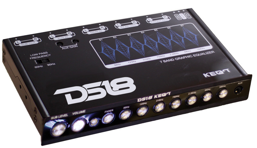 DS18 KEQ7 7 Band 6 Channel Equalizer Crossover 7 Volt RCA Output Front Aux Input