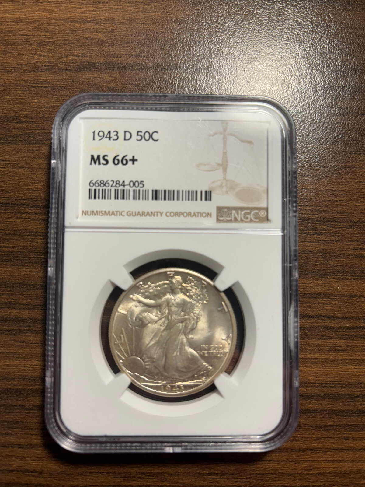 1943-D Walking Liberty Silver Half Dollar 50C NGC MINT STATE 66+ MS 66+ PLUS