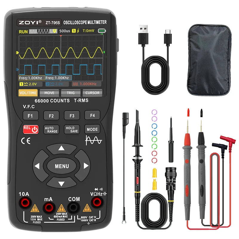 ZT-706S 3-In-1 Automotive Oscilloscope Multimeter, True RMS with Waveform Genera