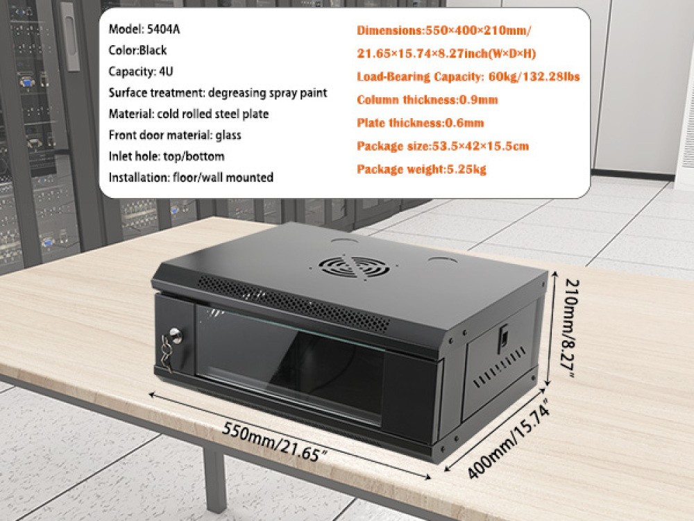 4U Server Rack Cabinet Network Data Rack Enclosure 60kg Load Bearing Black